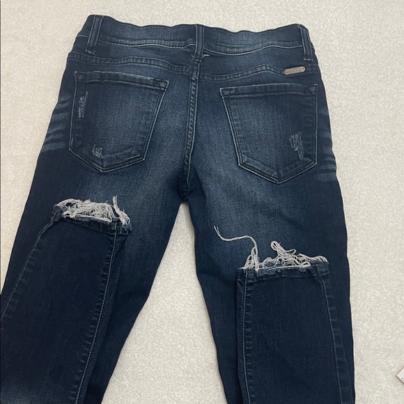 KanCan Estilo Distressed Dark Blue Denim Icon Jeans Raw Hem Biker Knee Patch 26 - Picture 5 of 16